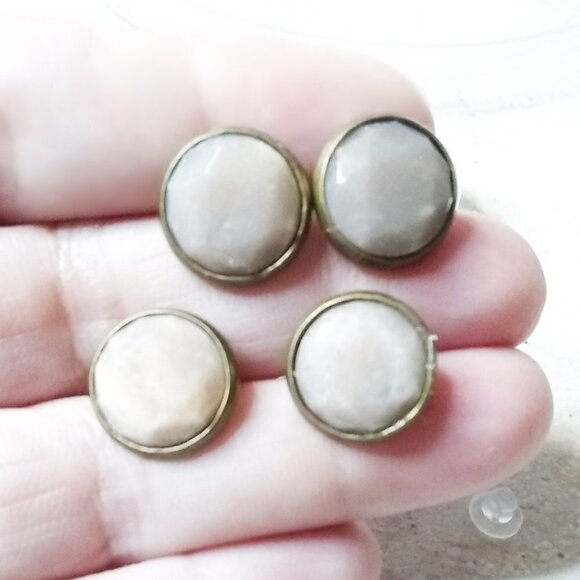 #1 ONLY! Dreamy + Classy! Large Taupe/Beige/Gray Colored Amazonite Post Earrings - Picture 8 of 8
